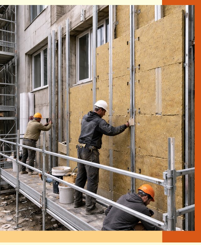 Утепление вентилируемого фасада в Кольчугине от 5696 руб/м2 — монтаж и утепление вентфасад | ТепломастерКль